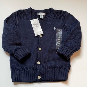 NEW - Ralph Lauren Navy blue Toddler Boys Button down sweater - size 18 months